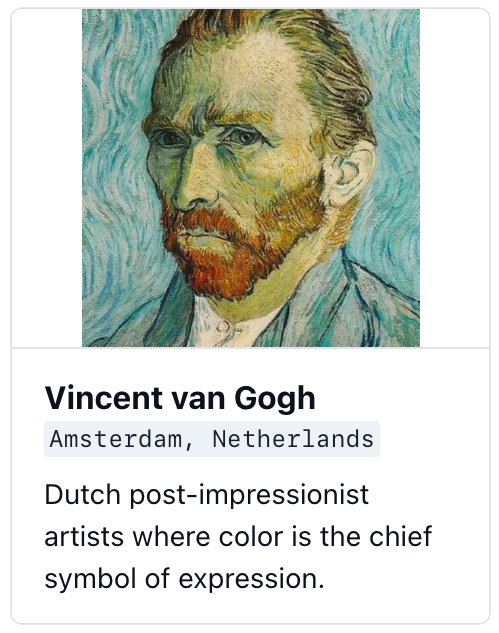 artist card example