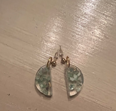 Blue glass half moon earrings